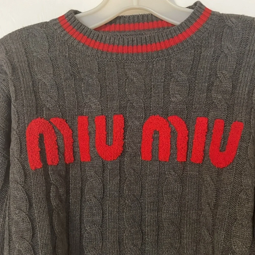 Miu Miu Wool Women’s Grey Red Cropped Sweater Size Small